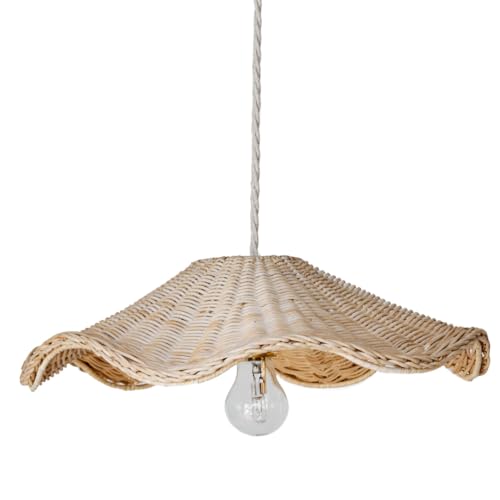 BEBE BASK Hand Woven Rattan Lamp Shade Unique Wave Design 17x5 Inch