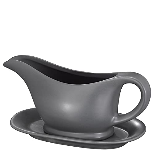 Bruntmor 11 Oz Grey Ceramic Gravy Boat With Tray 11 Ounce Serving Dish Gray