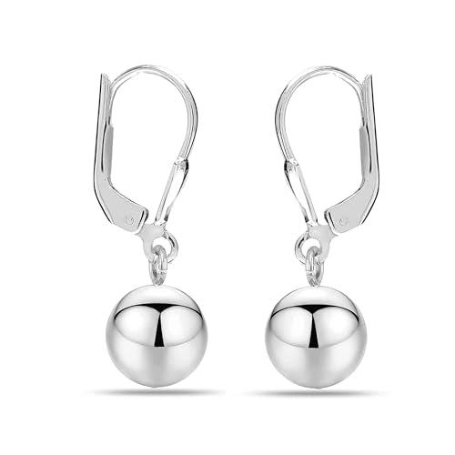 Lecalla Sterling Silver Lightweight Dangle Ball Drop Leverback Earrings 5mm