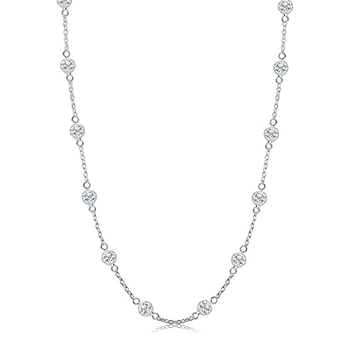 LeCalla 925 Silver CZ Station Necklace