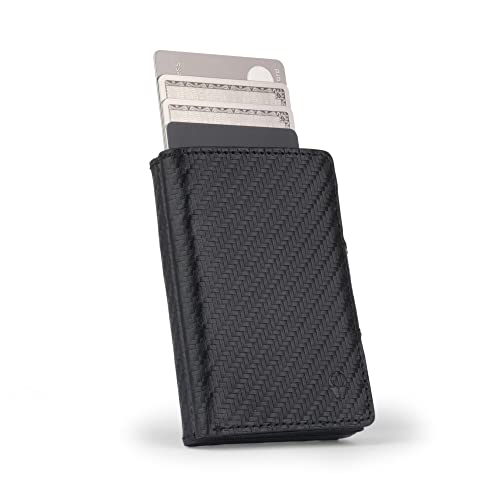 DONBOLSO Wallet Flip I Slim Wallet with Flip Case I Leather Purse with RFID Protection I Card Holder for Up to 10 Cards I Mini Wallet for Men and Ladies I Without Coin Pocket I Carbon