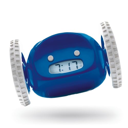 CLOCKY - Funny Gift, Loud Alarm Clock for Heavy Sleepers on Wheels (Adults Kids Teens Bedroom) Run Away Moving Jump Roll Vibrating, Cute Annoying, 1 Snooze, Digital, Wake Up Energized (Navy)