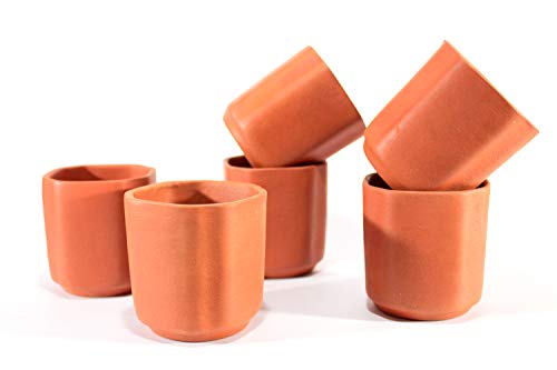 KLEO Clay Glasses, Reusable Kullad (Set of 6) - Terracotta Glasses Tea Coffee Cups Drinkware Kullad (Octagonal Shape)