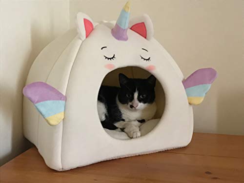 All Fur You Unicorn Cat Cave Bed, Cat House for Indoor Cats Cubby Cat Hideaway Dome Bed Cat Tent Pod Igloo Pet Cave Cat Home Pet Cubes Felt Warm Cozy Caves Cat Hut Covered Beds Puppy Houses Enclosed