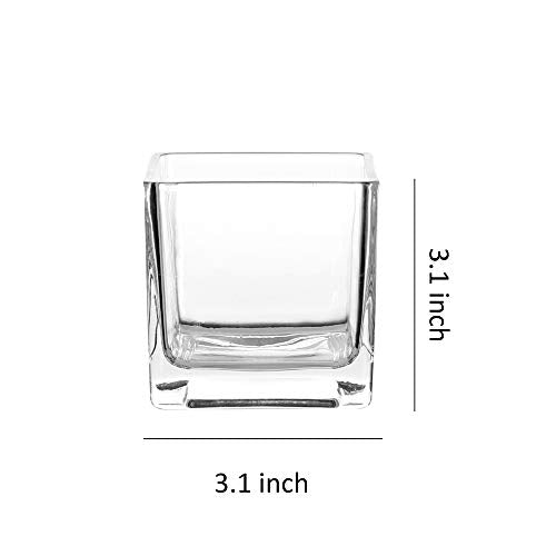 Whole Housewares 3 Inch Square Clear Glass Vase Tealight Candle Cube Centerpiece