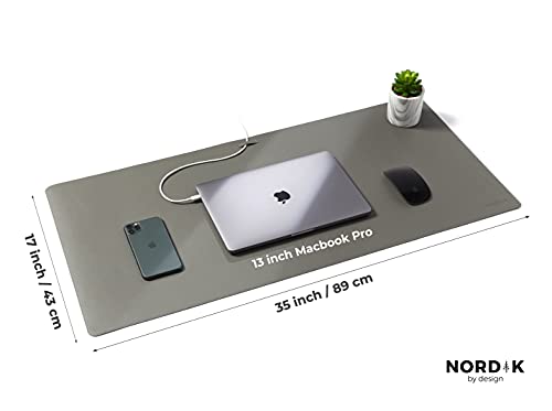 Nordik Leather Desk Mat Cable Organizer (Alaskan Gray 35 x 17 inch) Premium Extended Mouse Mat for Home Office Accessories - Non-Slip Vegan Leather
