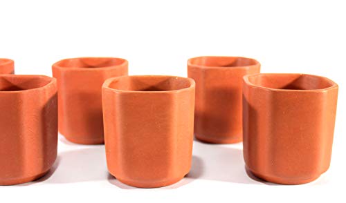 KLEO Clay Glasses, Reusable Kullad (Set of 6) - Terracotta Glasses Tea Coffee Cups Drinkware Kullad (Octagonal Shape)