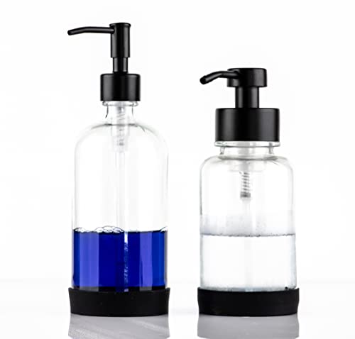 Clear Glass Soap Dispensers Matte Black Pumps Modern Large Silicone Coasters