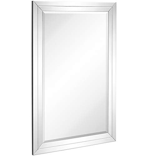 Hamilton Hills Large Flat Framed Wall Mirror With Double Edge Beveled 24x36 Inch