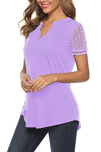 Zattcas Women's Summer V Neck Short Sleeve Tunic Shirt Business Casual Blouses for Women Lavender M