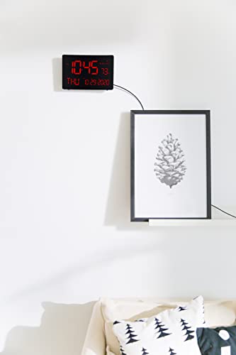 KADAMS Large Digital Wall Clock 10 Inch Dual Alarm Calendar Black With Red Led