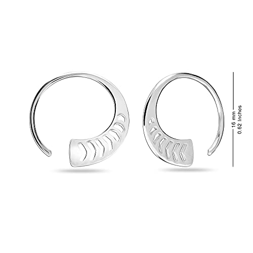 Lecalla Sterling Silver Jewelry Polished Chevron Hoop Earrings for Women