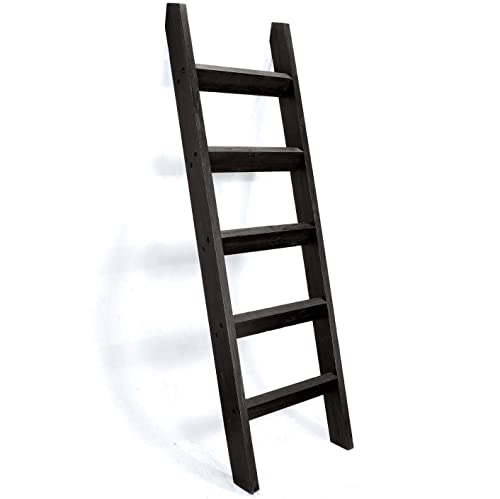 Hallops Blanket Ladder 5 ft | Premium Wood Rustic Ladder Shelf | Ladder Shelf for Quilt | Rustic Farmhouse Decor | Vintange Wooden Ladder Shelf (Thick, Black)
