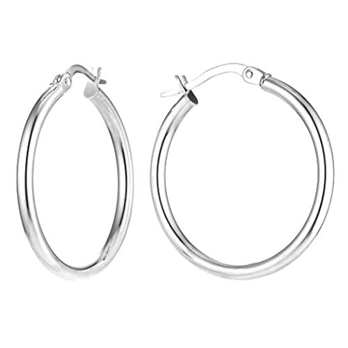 Charmsy 925 Sterling Silver Hoop Earrings Italian 2.5mm Women 35mm