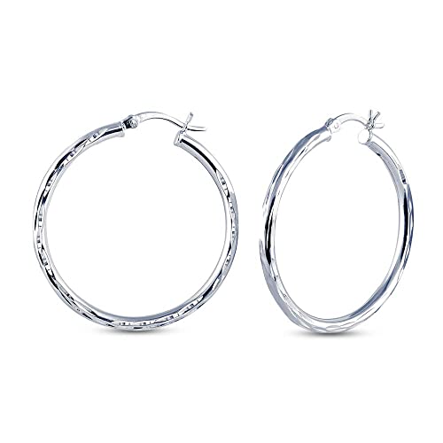 Charmsy 925 Silver Diamondcut Hoop Earrings 25mm Tube Medium 35mm