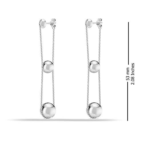 LeCalla 925 Sterling Silver Classic Ball Triple Beaded Drop Dangle Earrings for Women