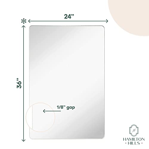 Hamilton Hills 24"x36" Metal Gold Frame Mirror for Bathroom | Brushed Rectangular Rounded Corner Vanity | 2" Lightweight Deep Set Design Large Wall Mirrors Decorative | Hangs Horizontal and Vertical