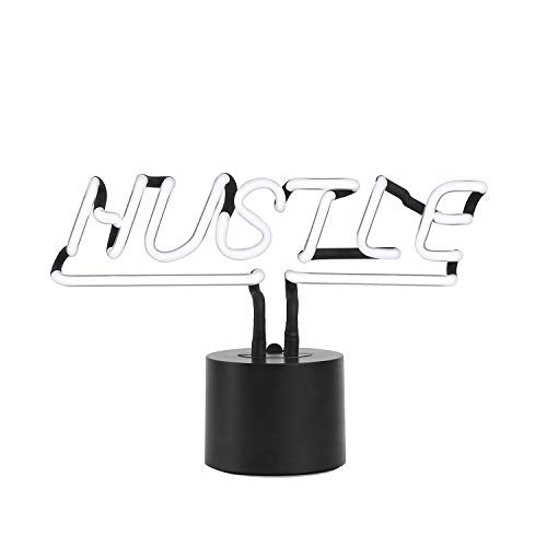 Amped & Co - Hustle Neon Sign, White,12" x 8" - LED Light Sign for Desk and Table - LED Word Light Sign, Neon LED Sign Light Up Signs