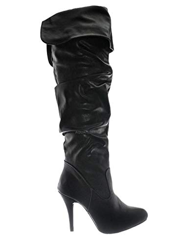 Forever Link Womens Focus-33 Fashion Stylish Pull On Over Knee High Sexy Boots,Black,7