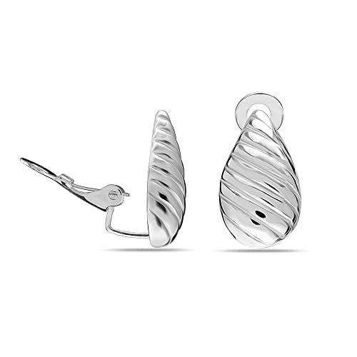 Lecalla 925 Sterling Silver Texture Drop Clip on Earrings Earring for Women