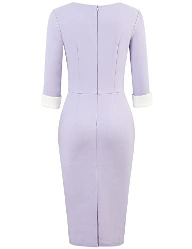 Muxxn Women's Vintage Sleeve Wear to Work Pencil Dress Lavender Purple Small