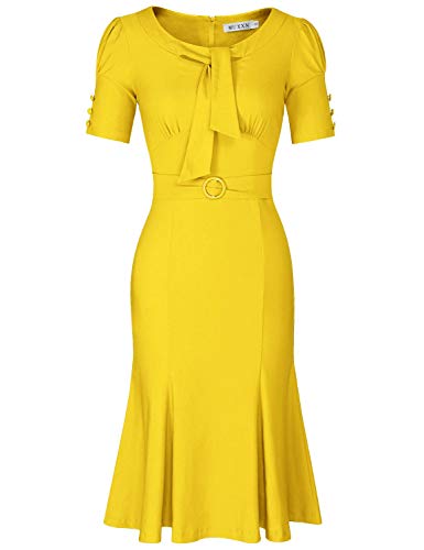 MUXXN Womens Vintage 1960s Pinup Mermaid Wedding Evening Wiggle Dress (Yellow L)