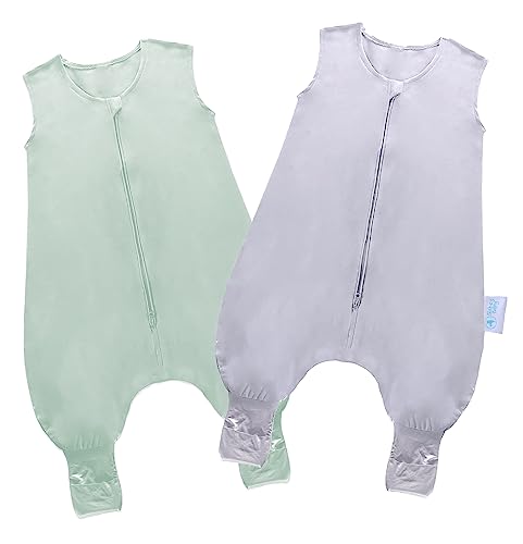 Blakey Baby Footed Sleep Sack & Wearable Blanket with Sock Cover - Toddler Sleeping Sack for Ages 18-36 Months - Boy or Baby Girl Sleep Sacks (Pack of 2 Baby Sleep Sacks - Sage Green & Cool Grey)