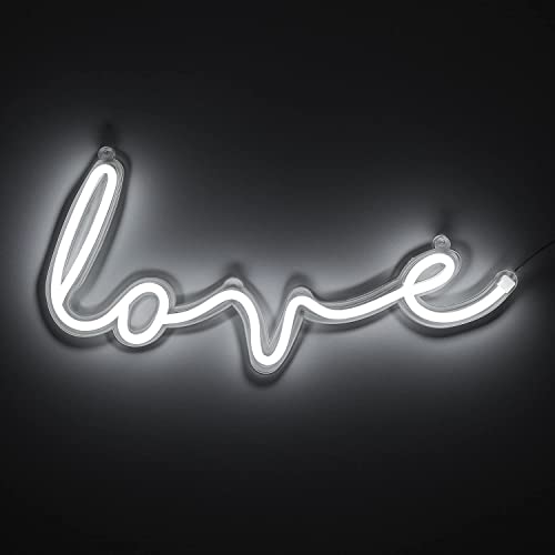 Amped & Co - Love LED Neon Light, 18" x 9" - Wall Hanging Room Decor, Love Neon Sign - Love decor LED Sign, Neon Letters For Wall Decor - White Neon Sign