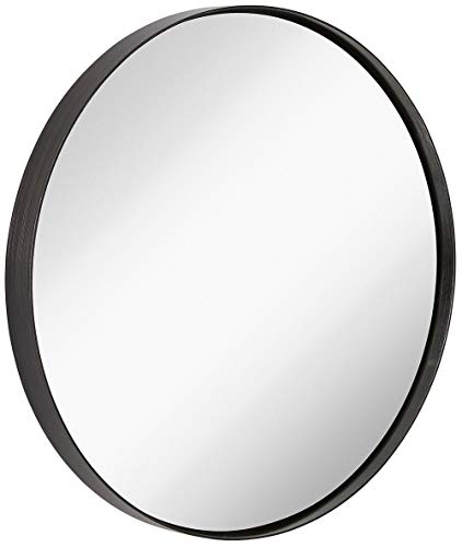 Hamilton Hills 18 inch Large Black Round Mirror Brushed Metal Framed Black
