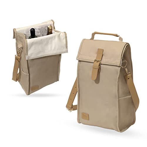 Wine Tote Bag and backpack for 2 Bottles Leakproof & Insulated (Beige)