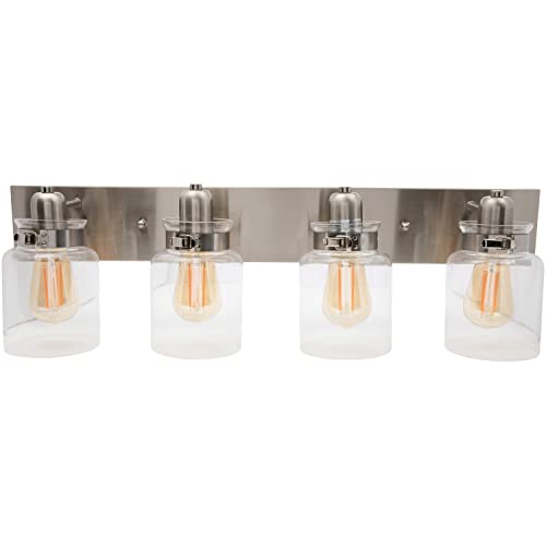 Wood Grip | Bathroom Vanity Light Fixture | Bathroom Light Fixtures | Vanity Lights for Bathroom | Bathroom Lights Over Mirror (Brushed Nickel, 4 Lights, LED 100W LED, Bulbs not Included)