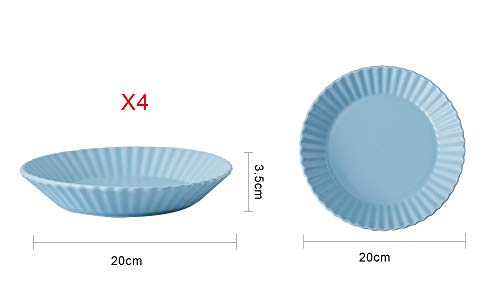 Bruntmor Set of 4 Elegant Matte 8" Round Ceramic Restaurant Serving Inner Fluted Dessert Salad Plates, Light Blue
