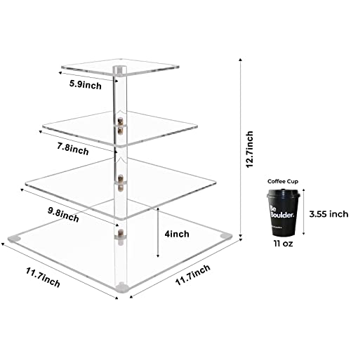 4 Tier Square Acrylic Cupcake Display Stand with LED String Lights