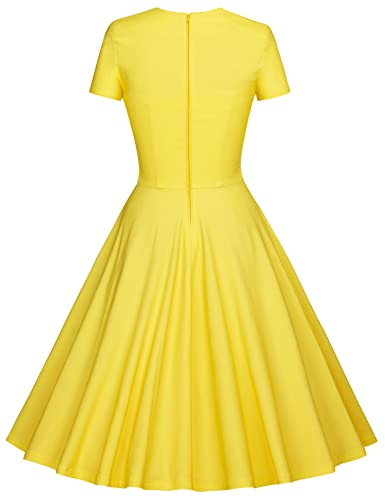 MUXXN Fit and Flare Dress for Women 1950s Retro Dresses Yellow XLarge