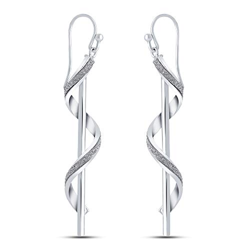 925 Sterling Silver Twist Glitter Large Drop Dangler Earrings for Women 60 Mm