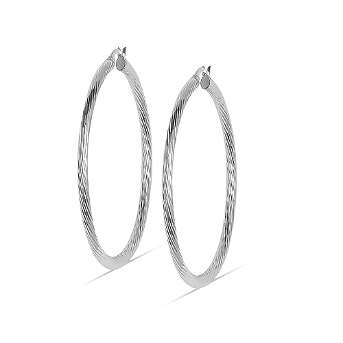 LeCalla 925 Sterling Silver LARGE Hoop Earrings Hoops for Women 50MM