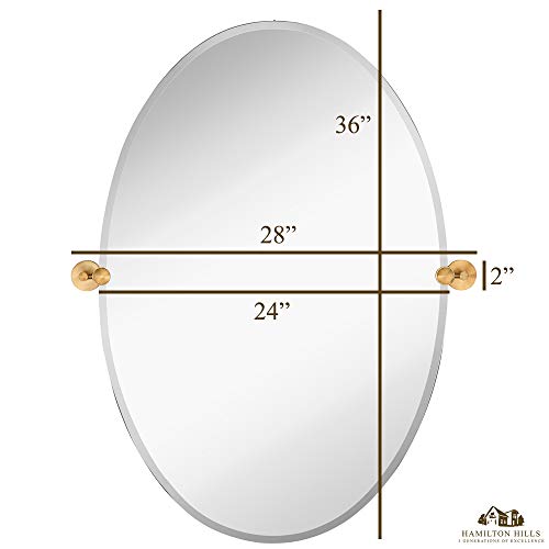Hamilton Hills 24x36 Inch Frameless Oval Pivot Mirror Gold Wall Brackets