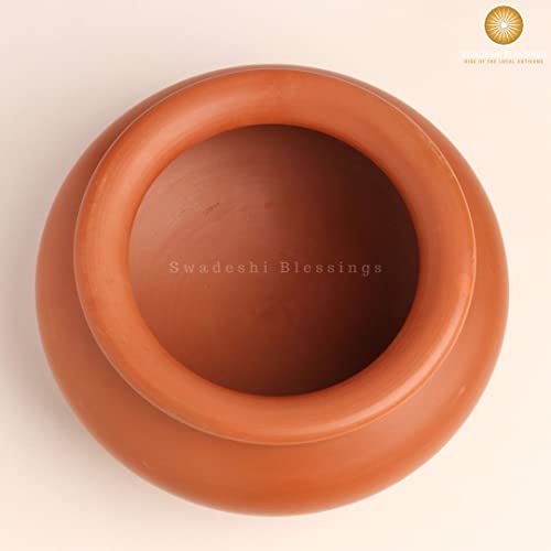 Swadeshi Blessings Handmade Unglazed Dahi Handi Curd Pot Mitti Handi Pot With Lid