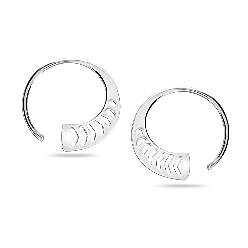 Lecalla Sterling Silver Jewelry Polished Chevron Hoop Earrings for Women