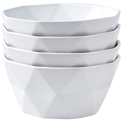 Bruntmor 30 Oz Geometric Ceramic Soup Bowl Set of 4, 30 Ounce Medium White Ceramic French Onion Soup Crocks For Kitchen, Side Dish, Cereal Or Christmas Dinner Table Decoration