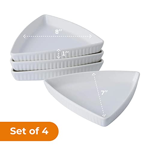 Bruntmor 8 Porcelain Triangle Plates Set of 4 Buffet Restaurant White