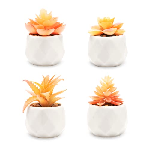 Viverie Mini 4pc Orange Artificial Succulent Plants Pots Faux Plant Included