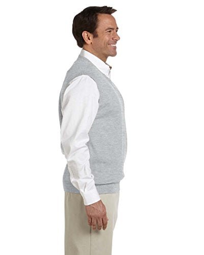 Devon & Jones Men's V-Neck Sweater Vest (Grey Heather Large)