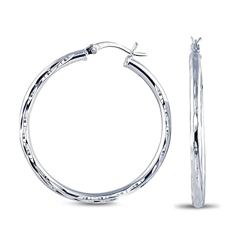 Charmsy 925 Silver Diamondcut Hoop Earrings 25mm Tube Medium 35mm
