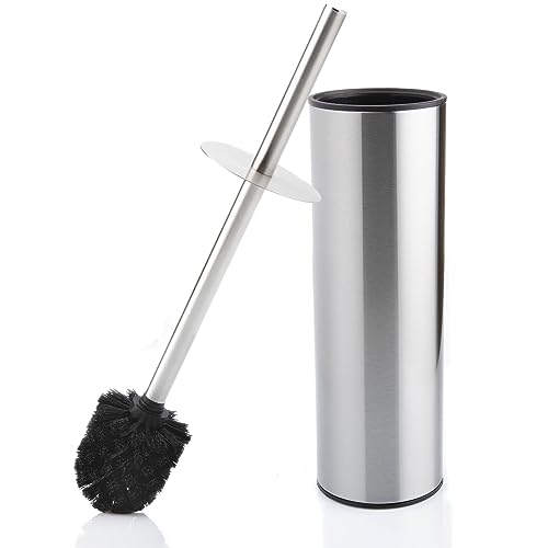 Bamodi Toilet Brush With Holder Stiff Bristles for Deep Cleaning Silver