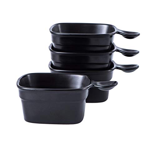 Bruntmor Ceramic Dish 8 Oz Set of 4 Design Dipping Bowls for Side Dishes Black