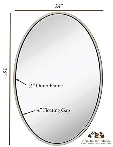 Hamilton Hills 24x36 Inch Oval Silver Framed Wall Mirror Large Wooden Mirror
