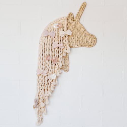 BEBE BASK Unicorn Bow Holder Handmade Rattan Macrame Bow Organizer Bow Holder