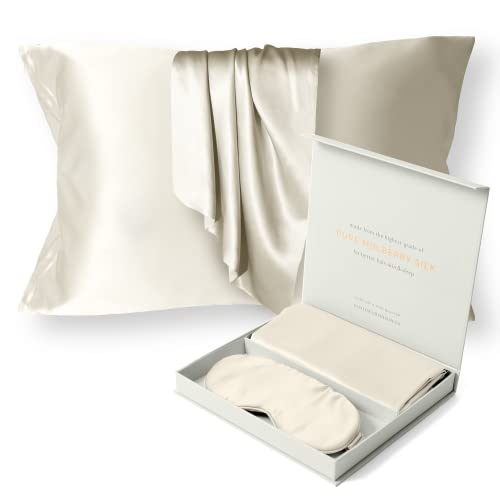 Colorado Home Co Silk Sleep Mask With King Size Pillowcase Off White