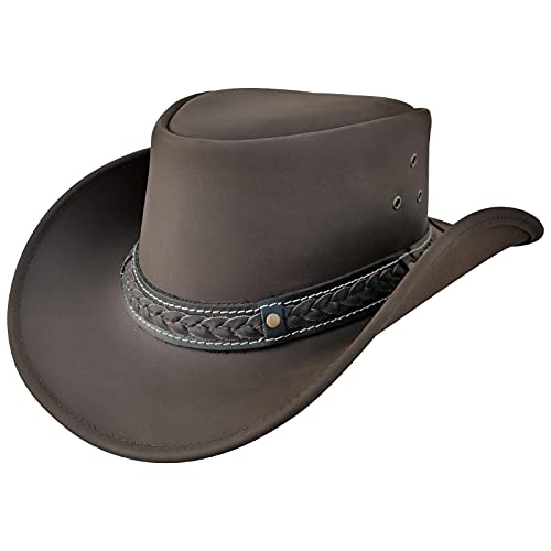 Brandslock Brown Leather Cowboy Hat Handcrafted Lightweight Wide Brim